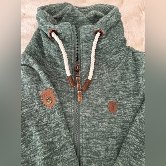 NAKETANO Women's  Full Zip  Sweatshirt High Neck Heather Green Size Large - Picture 4 of 9